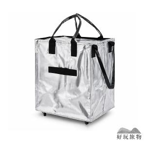 【好玩旅物】滑輪行李袋超大容量保溫層折疊拖輪包｜360度萬向輪買菜車旅行袋