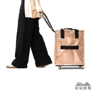 【好玩旅物】滑輪行李袋超大容量保溫層折疊拖輪包｜360度萬向輪買菜車旅行袋