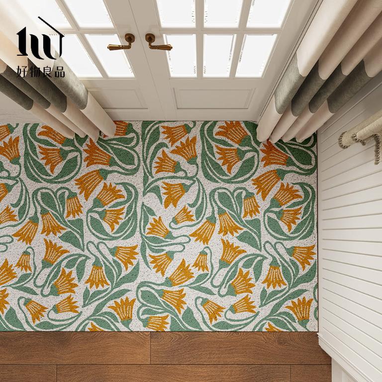 花卉系列《青葉藤花》獨家設計大尺寸可剪裁玄關大門絲圈刮泥墊