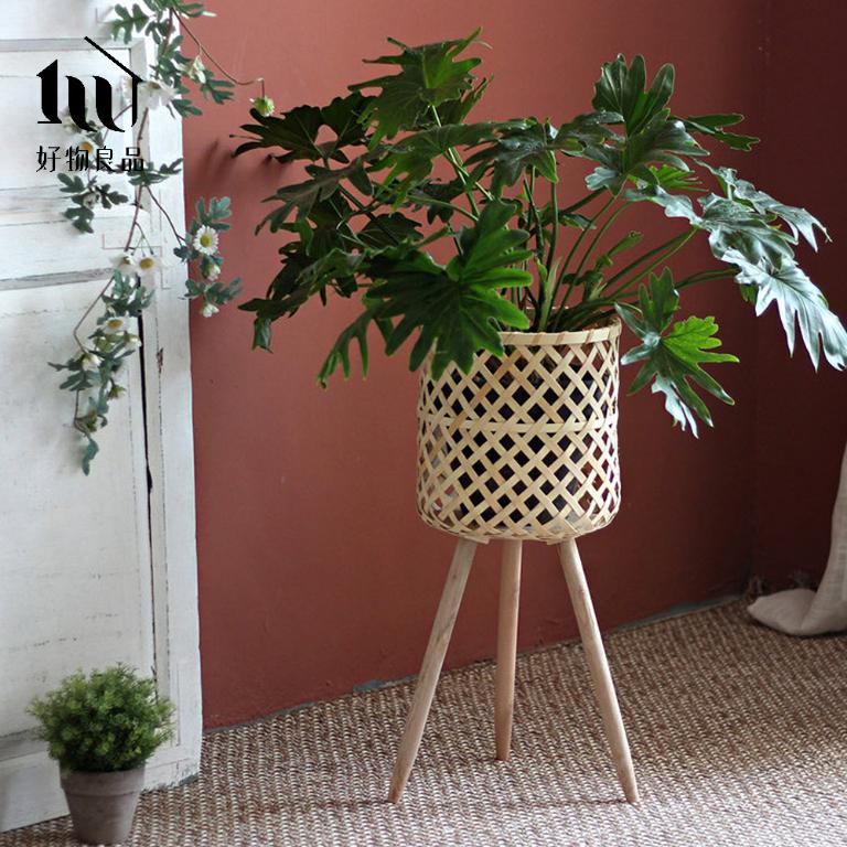 日本手工藤編高架落地式植栽花籃置物籃