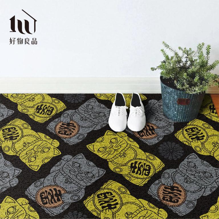 快樂祈福系列《黑系斂財》獨家設計大尺寸可剪裁玄關大門絲圈刮泥墊