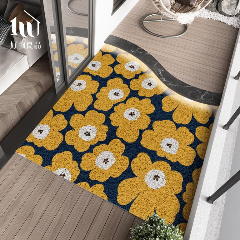 森林系列《黃色花語》獨家設計大尺寸可剪裁玄關大門絲圈刮泥墊