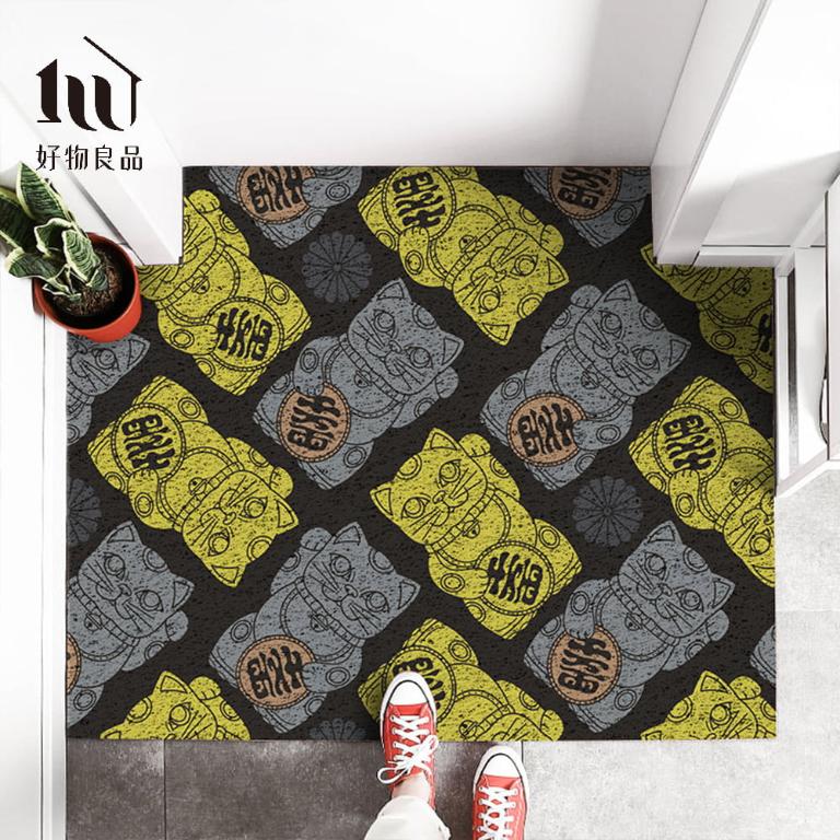 快樂祈福系列《黑系斂財》獨家設計大尺寸可剪裁玄關大門絲圈刮泥墊