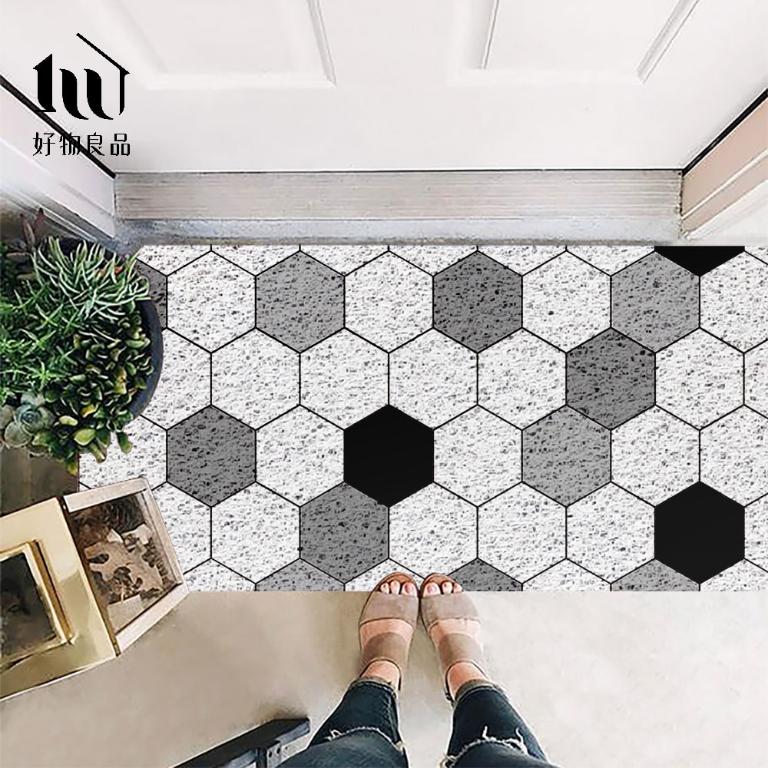 藝術系列《六角蜂巢》北歐宜家風大尺寸可剪裁玄關大門絲圈刮泥墊