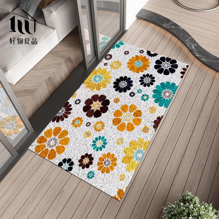 森林系列《清新花朵》北歐宜家風大尺寸可剪裁玄關大門絲圈刮泥墊