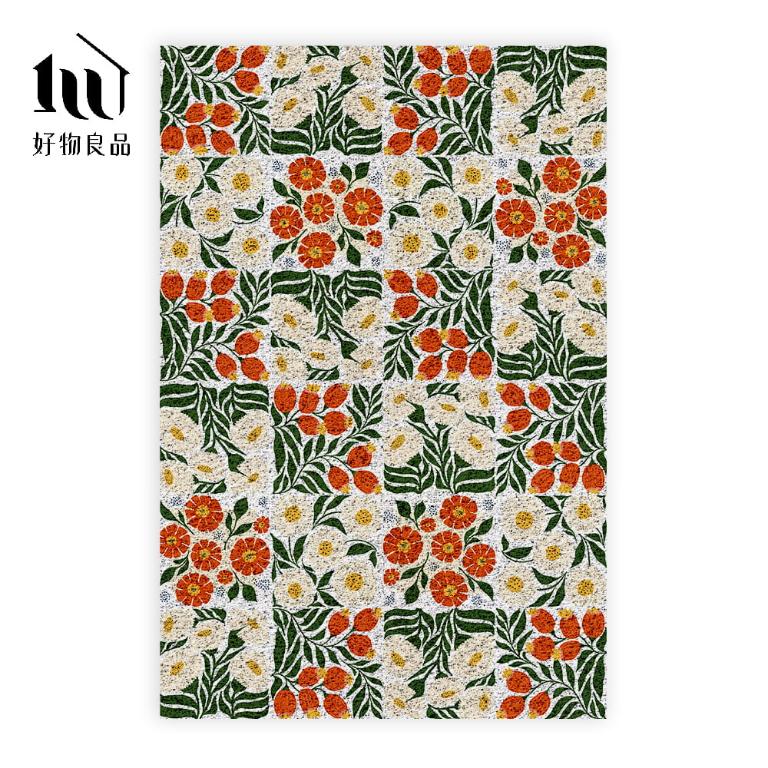 花卉系列《喜韻花磚》獨家設計大尺寸可剪裁玄關大門絲圈刮泥墊