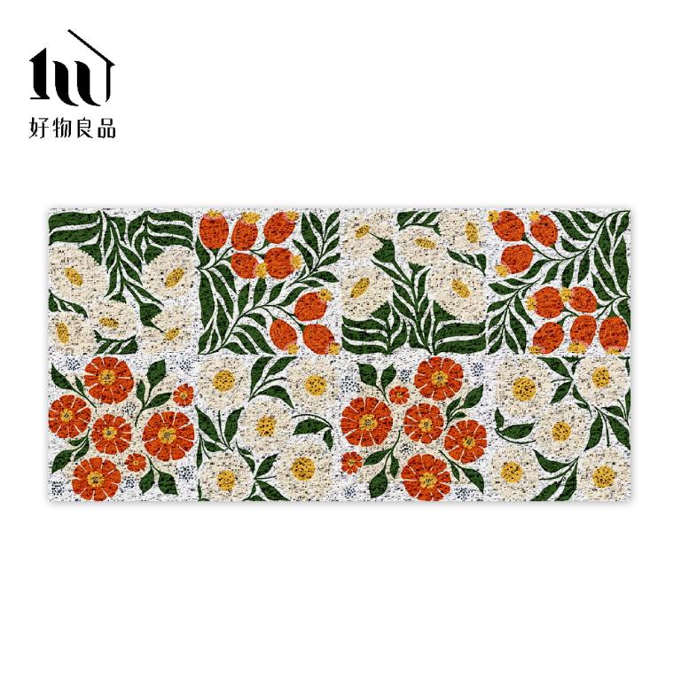 花卉系列《喜韻花磚》獨家設計大尺寸可剪裁玄關大門絲圈刮泥墊