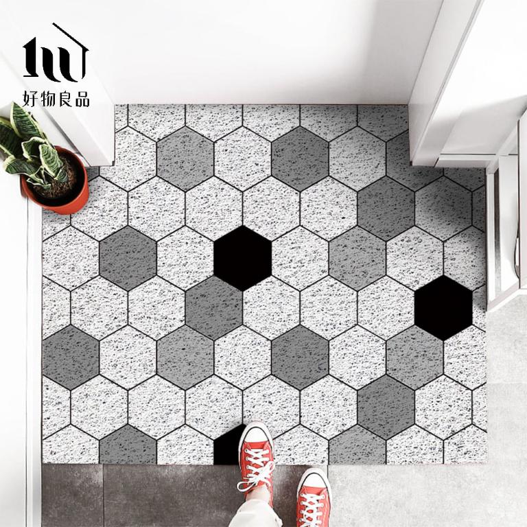 藝術系列《六角蜂巢》北歐宜家風大尺寸可剪裁玄關大門絲圈刮泥墊