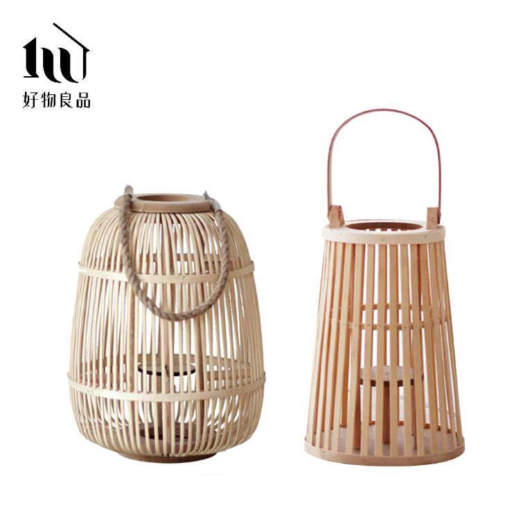巴厘島南洋風手工竹藝編織落地式裝飾籃吊掛燈 (附LED蠟燭)