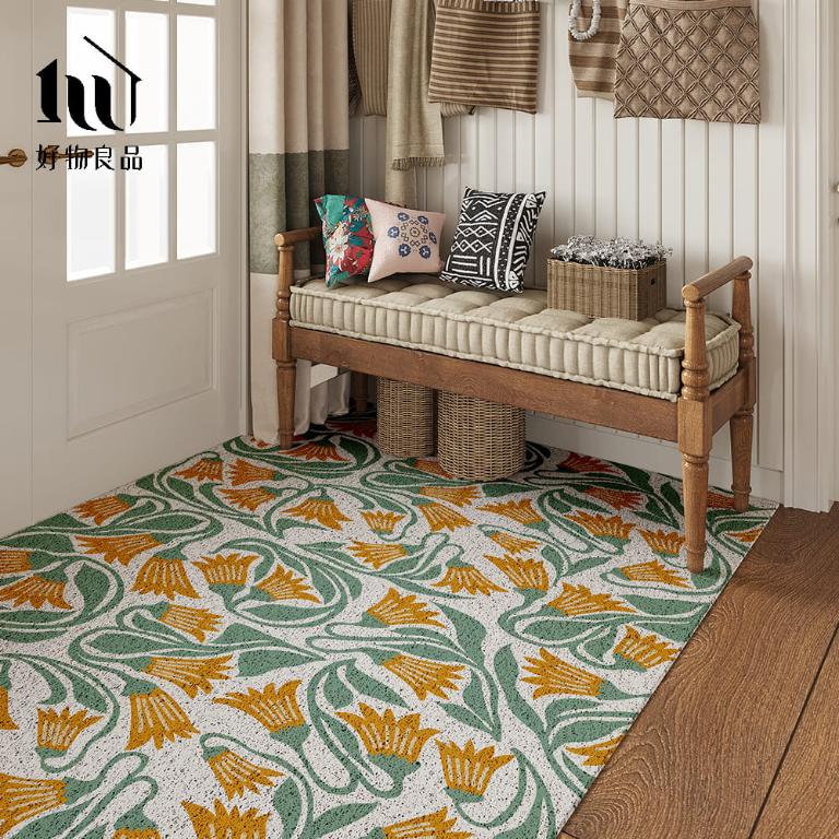 花卉系列《青葉藤花》獨家設計大尺寸可剪裁玄關大門絲圈刮泥墊