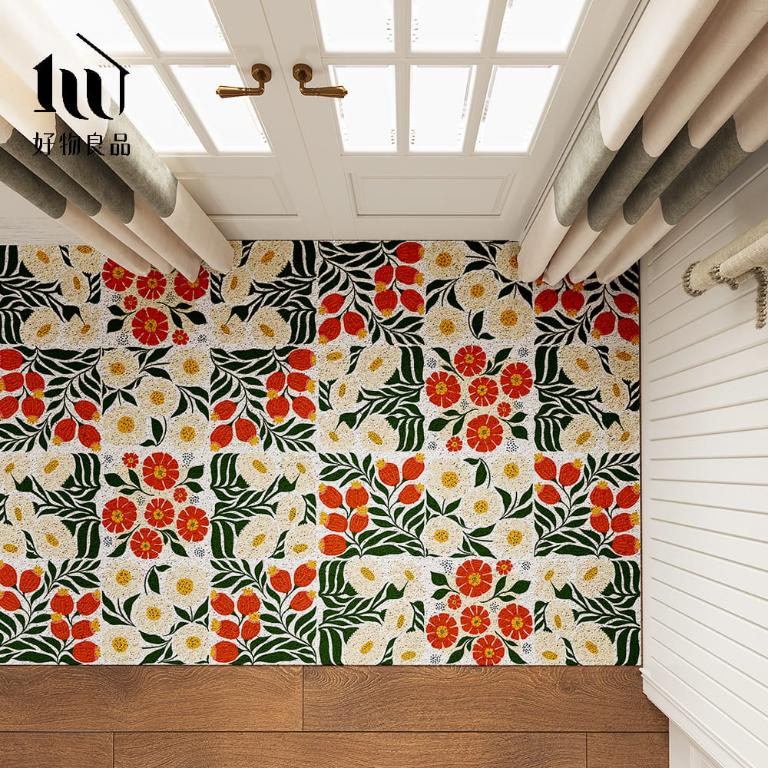 花卉系列《喜韻花磚》獨家設計大尺寸可剪裁玄關大門絲圈刮泥墊