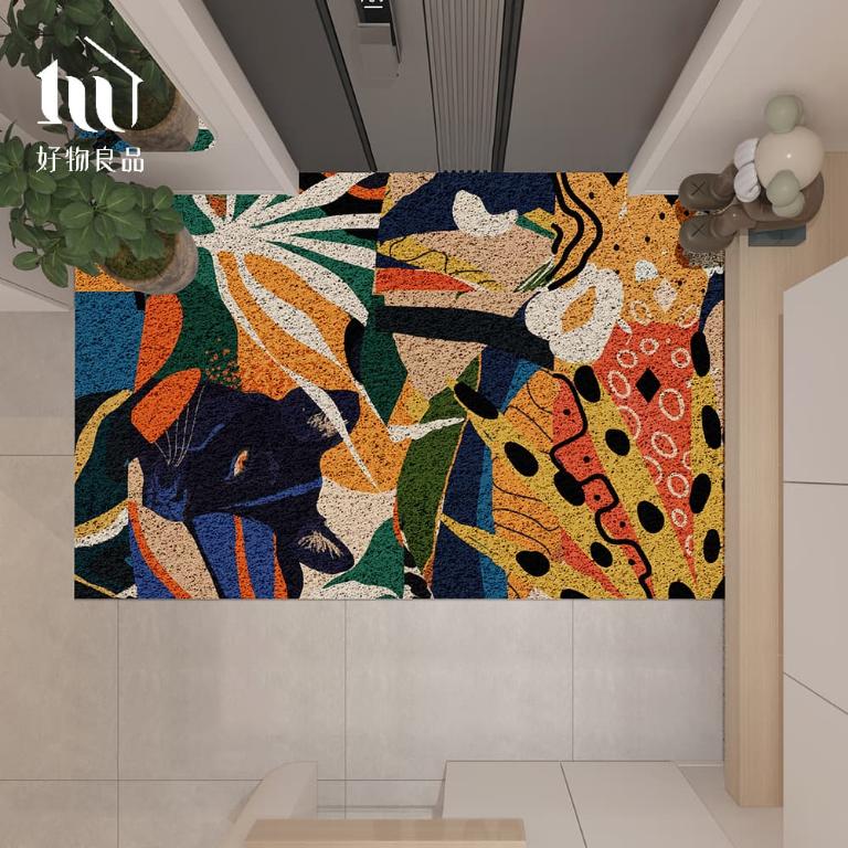 森林系列《彩繪叢林》獨家設計大尺寸可剪裁玄關大門絲圈刮泥墊