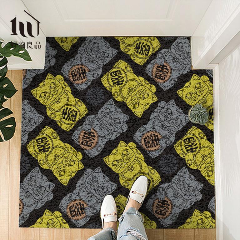 快樂祈福系列《黑系斂財》獨家設計大尺寸可剪裁玄關大門絲圈刮泥墊