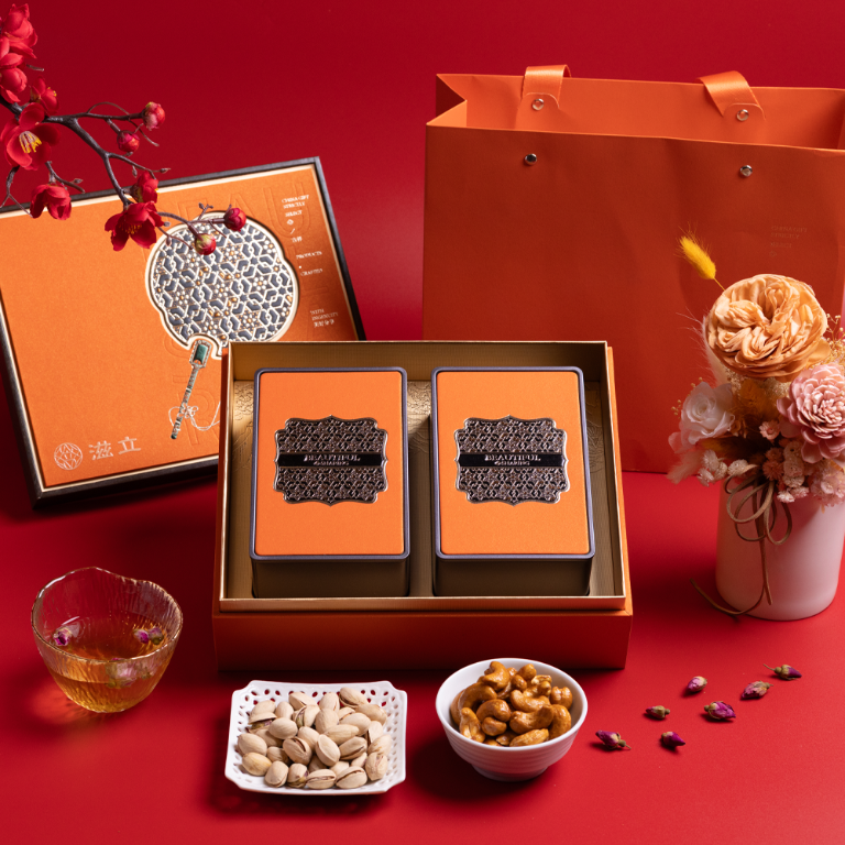 【福扇迎春】2026 藝術茶食禮盒｜玫瑰綠茶 x 頂級堅果｜扇結善緣，優雅送禮首選