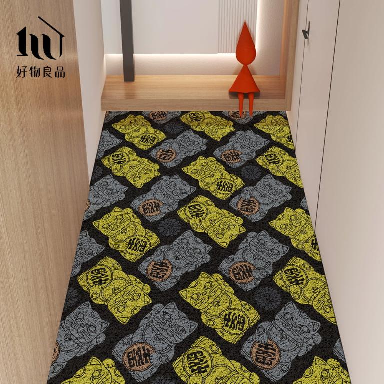 快樂祈福系列《黑系斂財》獨家設計大尺寸可剪裁玄關大門絲圈刮泥墊