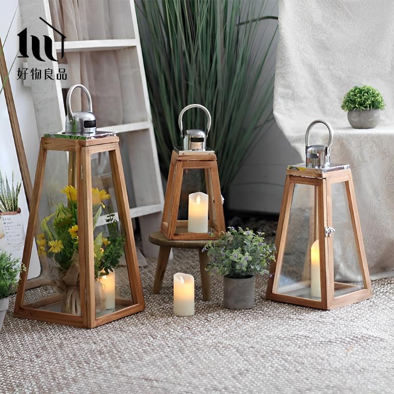 燭台花藝原木玻璃裝飾造景(附LED蠟燭)