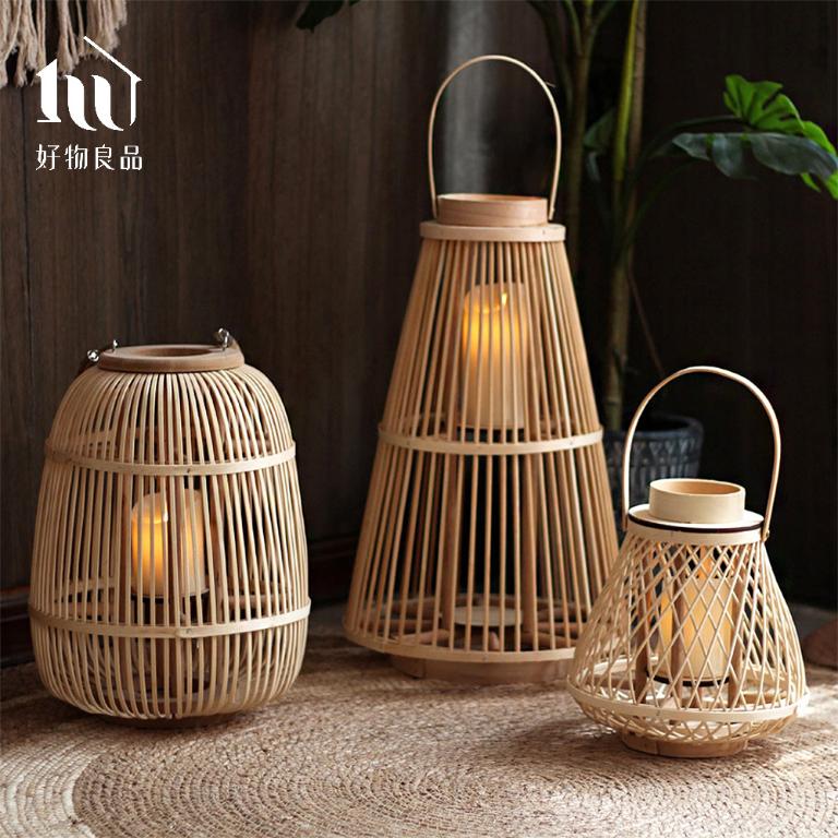 巴厘島南洋風手工竹藝編織落地式裝飾籃吊掛燈 (附LED蠟燭)