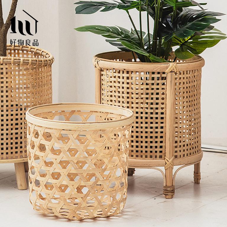 質樸復古手工藤編落地式植栽花籃置物籃