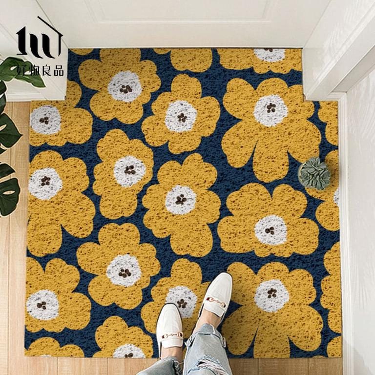 森林系列《黃色花語》獨家設計大尺寸可剪裁玄關大門絲圈刮泥墊