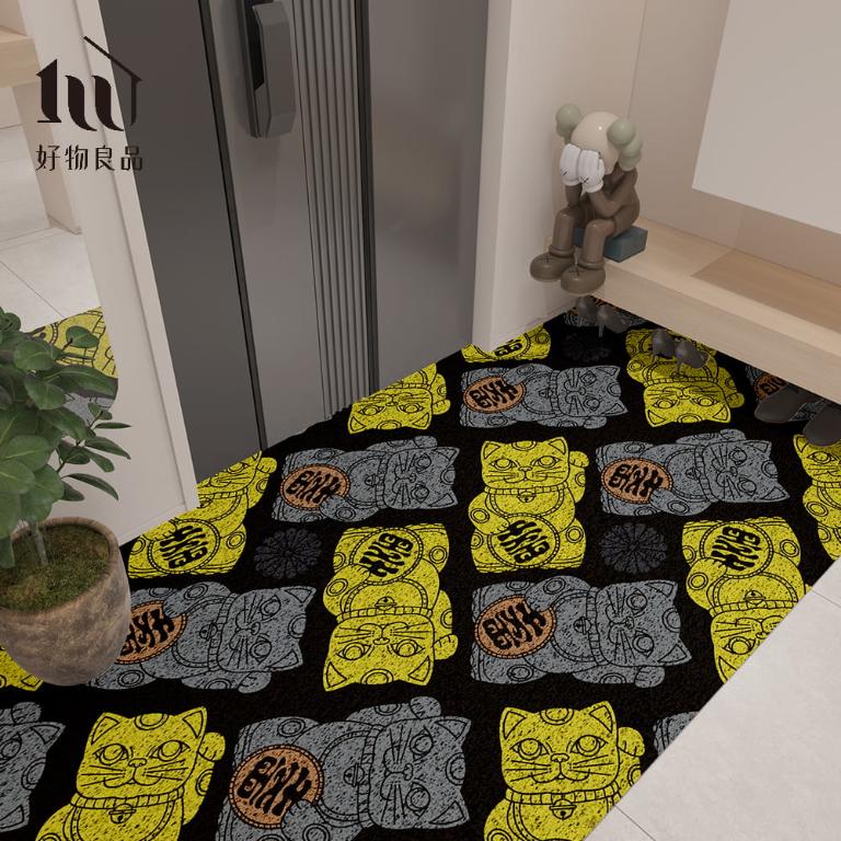 快樂祈福系列《黑系斂財》獨家設計大尺寸可剪裁玄關大門絲圈刮泥墊