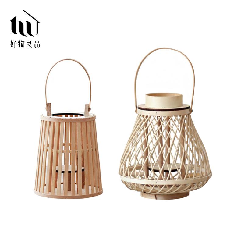 巴厘島南洋風手工竹藝編織落地式裝飾籃吊掛燈 (附LED蠟燭)