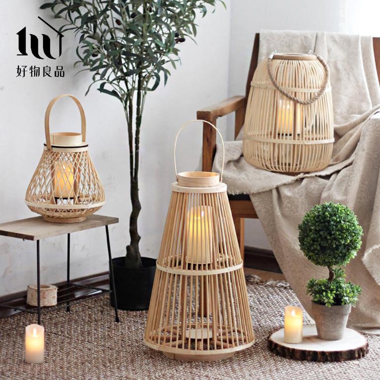 巴厘島南洋風手工竹藝編織落地式裝飾籃吊掛燈 (附LED蠟燭)