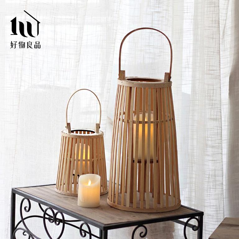 巴厘島南洋風手工竹藝編織落地式裝飾籃吊掛燈 (附LED蠟燭)