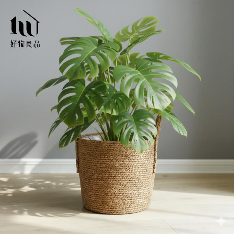 日本藤編植物盆栽籃｜防水內裏花盆套雙提手落地籃居家綠植收納