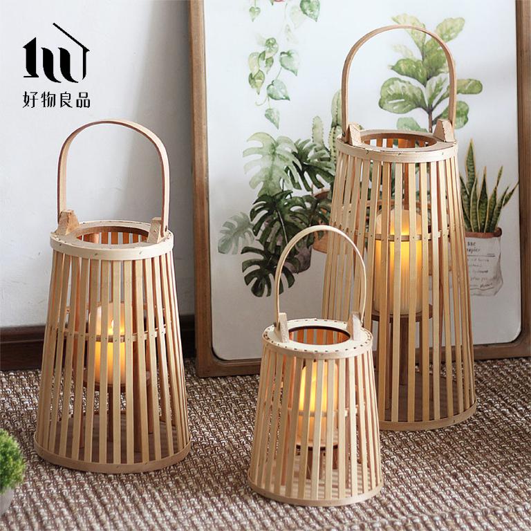巴厘島南洋風手工竹藝編織落地式裝飾籃吊掛燈 (附LED蠟燭)