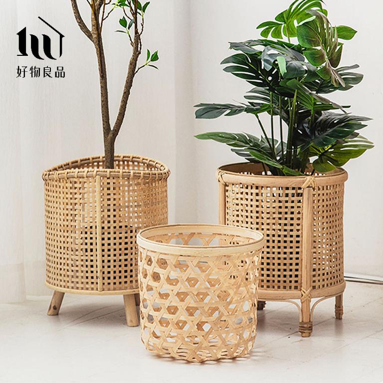 質樸復古手工藤編落地式植栽花籃置物籃