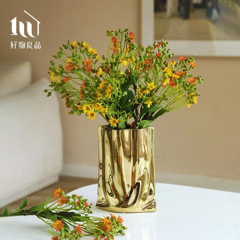 居家飾品電鍍雕塑皺摺藝術花瓶