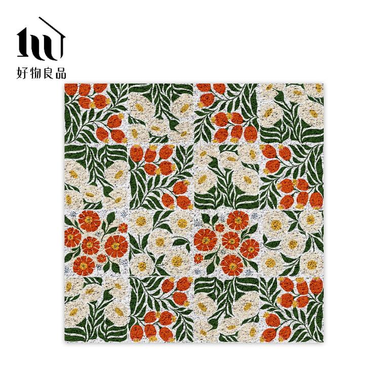 花卉系列《喜韻花磚》獨家設計大尺寸可剪裁玄關大門絲圈刮泥墊