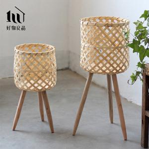 日本手工藤編高架落地式植栽花籃置物籃