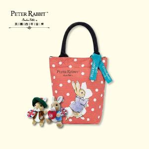 PETER RABBIT 比得兔 生活系列｜絨毛鑰匙扣悠遊卡(兩款可選) + 橘色波點帆布手提袋