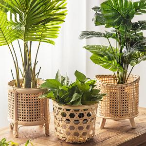 質樸復古手工藤編落地式植栽花籃置物籃