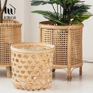 質樸復古手工藤編落地式植栽花籃置物籃