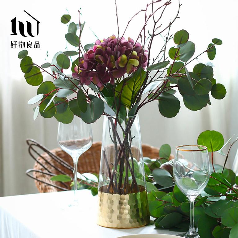 《矮款/圓弧款》簡約輕奢水晶玻璃金箔鑲色雙色花瓶