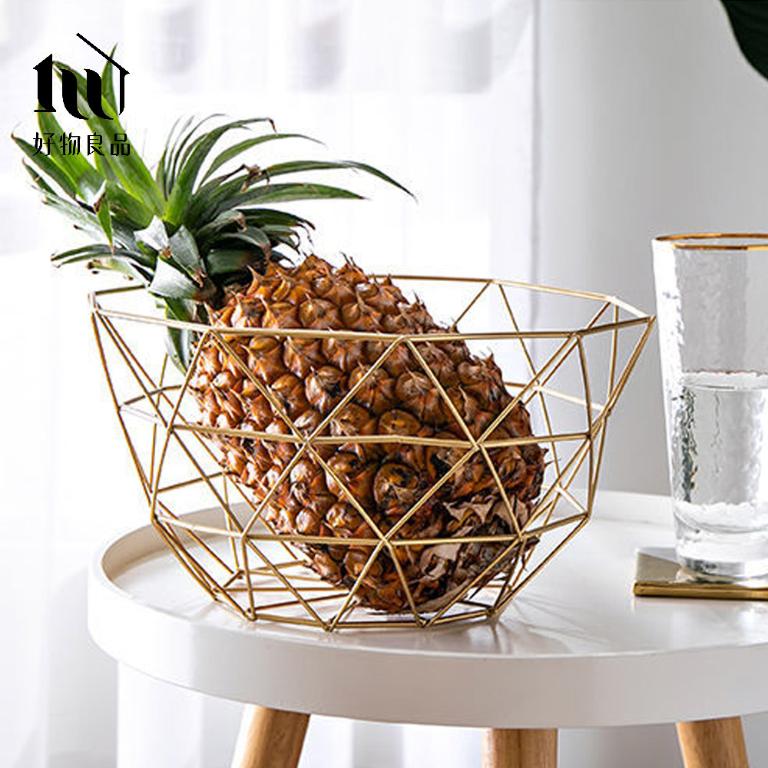 《三角形織紋高款》客廳裝飾藝術金屬鏤空收納置物零食水果網籃