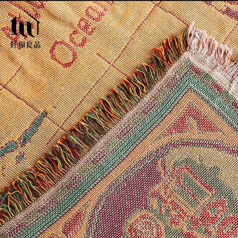 《世界地圖》旅行居家兩用棉麻針織毯沙發毯汽車蓋毯