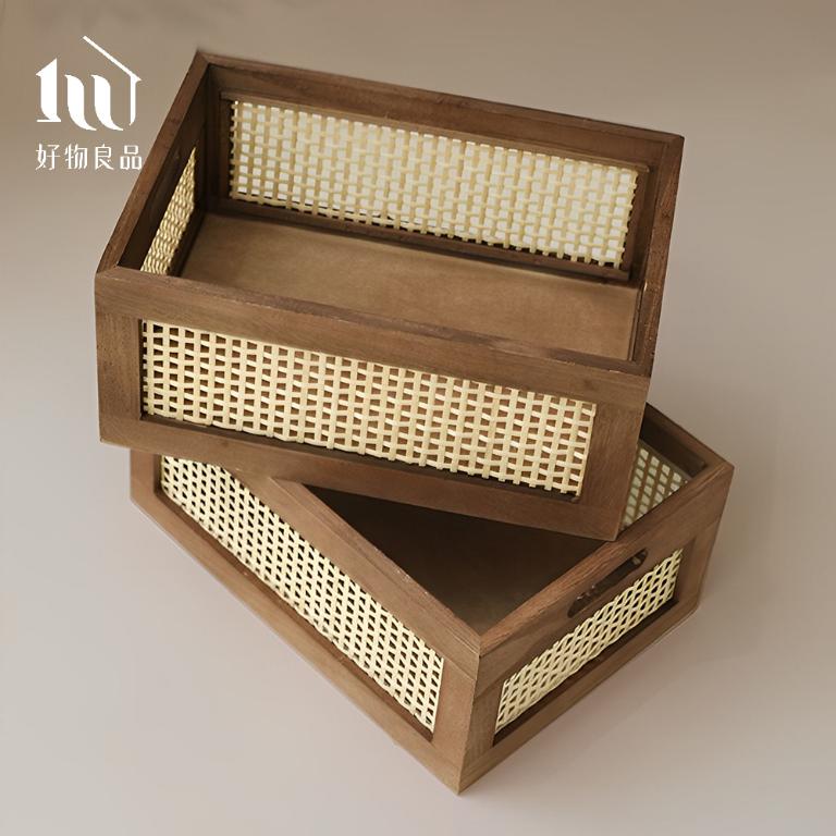 日式木質編織多功能手提置物箱儲物收納籃(4款任選)