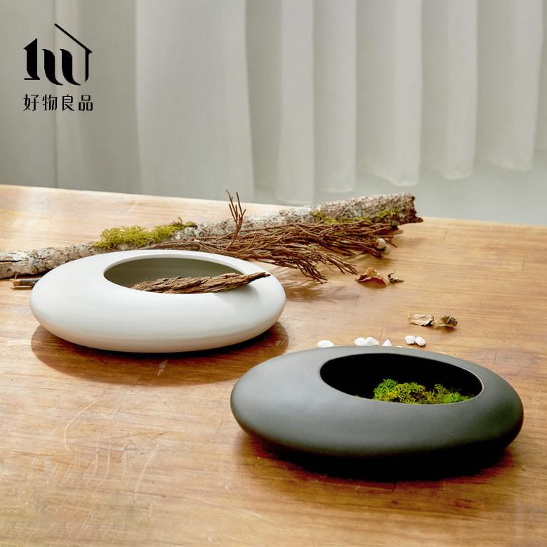 中式古典禪意扁形陶瓷花瓶