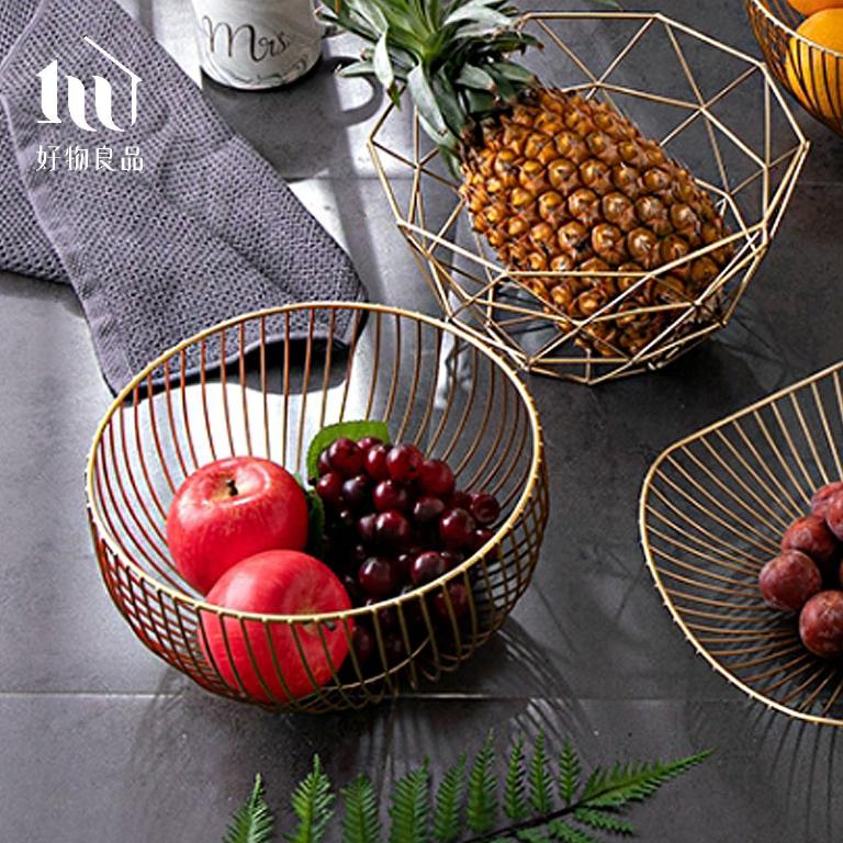 《經典圓盆》客廳裝飾藝術金屬鏤空收納置物零食水果網籃