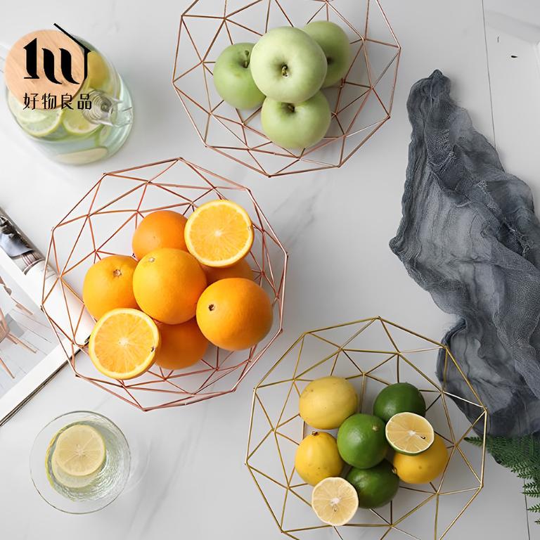 《三角形織紋矮款》客廳裝飾藝術金屬鏤空收納置物零食水果網籃