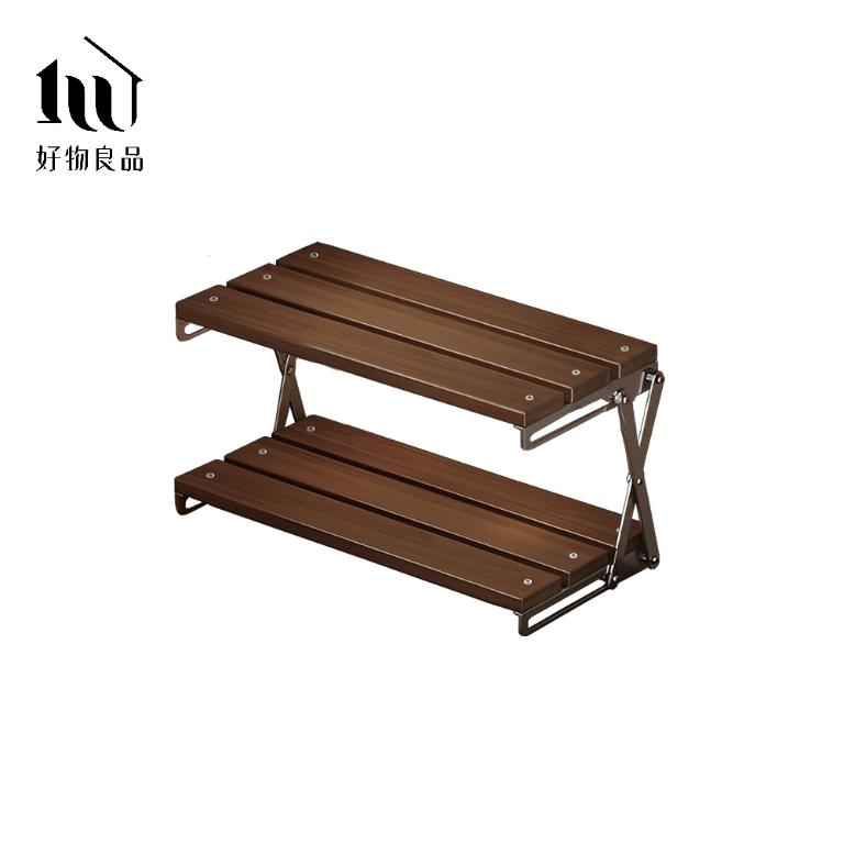 高品質竹木不銹鋼露營居家兩用折疊收納置物架