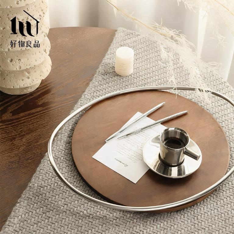 304不銹鋼原木鏡面擺飾配件咖啡托盤