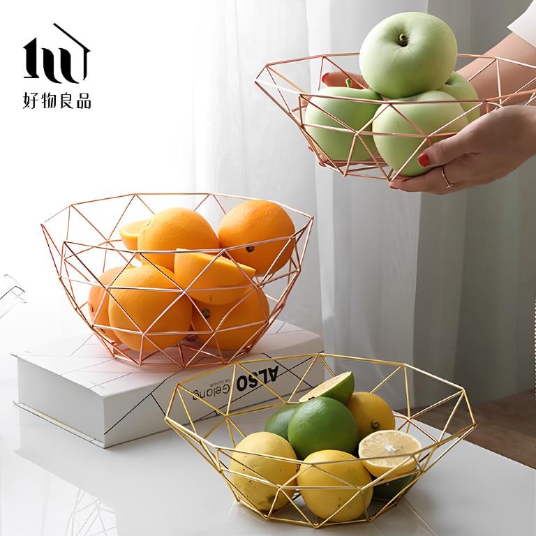 《三角形織紋矮款》客廳裝飾藝術金屬鏤空收納置物零食水果網籃