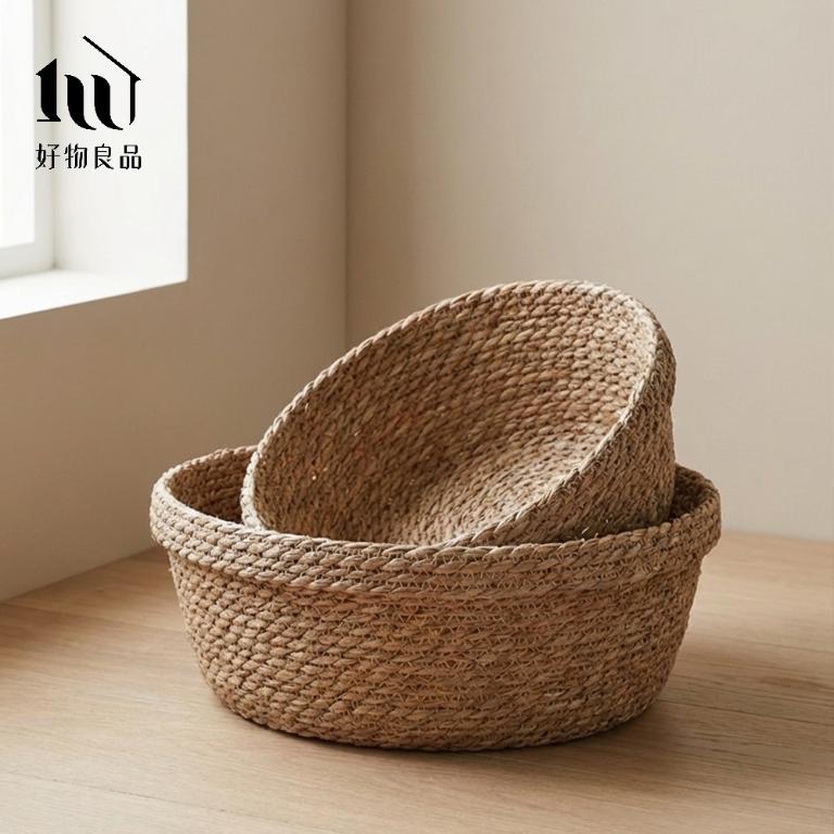 二入組_手工編織桌面收納籃｜化妝品收納盒 雜物置物筐 玄關鑰匙盤