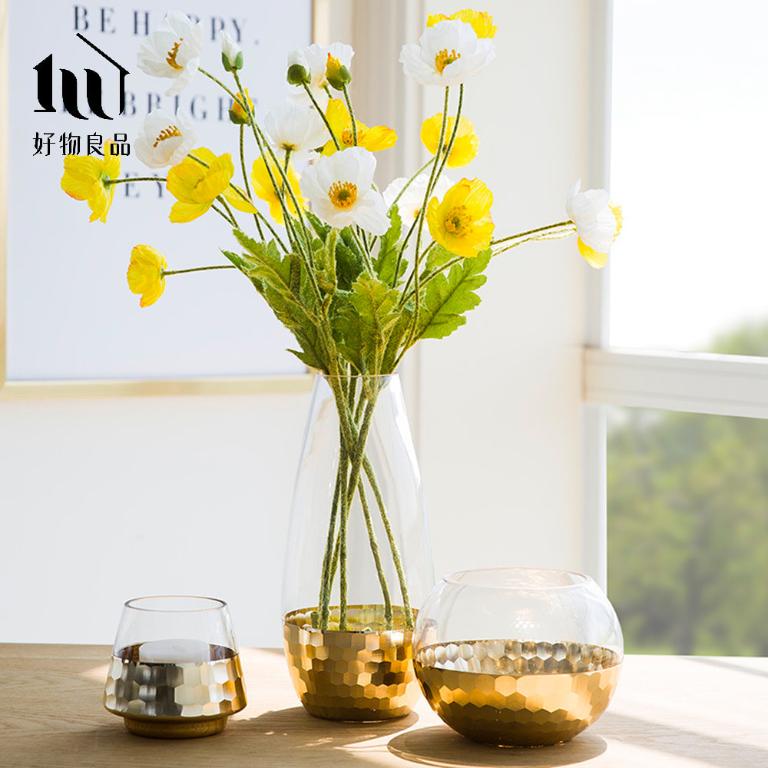 《矮款/圓弧款》簡約輕奢水晶玻璃金箔鑲色雙色花瓶