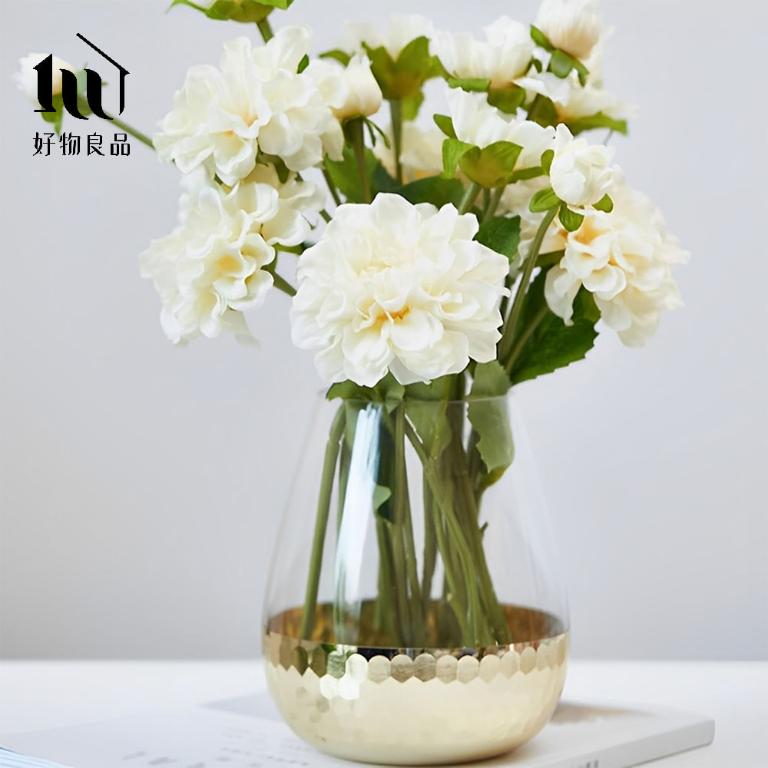 《矮款/圓弧款》簡約輕奢水晶玻璃金箔鑲色雙色花瓶