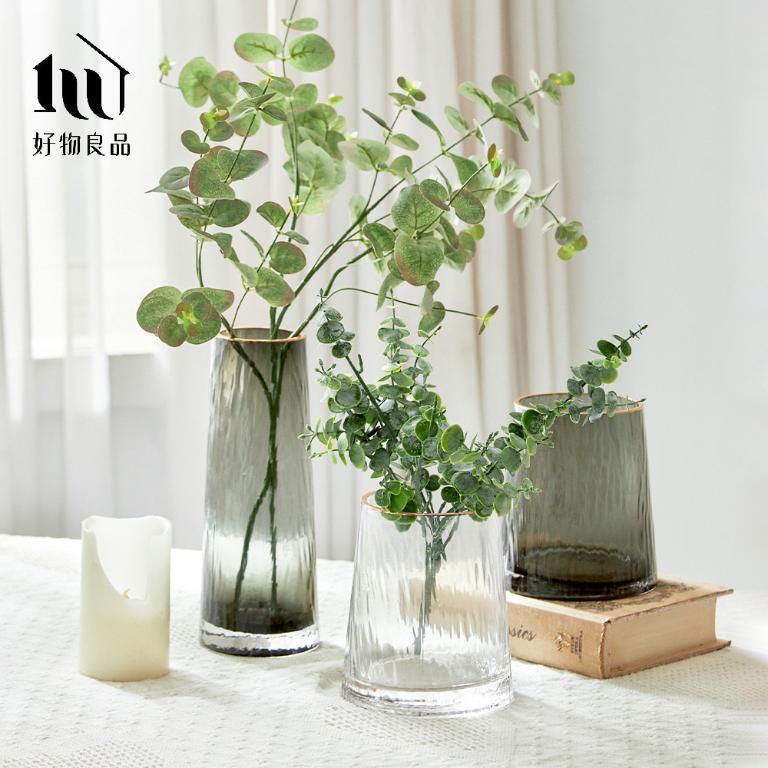 北歐輕奢透明錘紋玻璃金邊花瓶餐桌裝飾(圓形款)